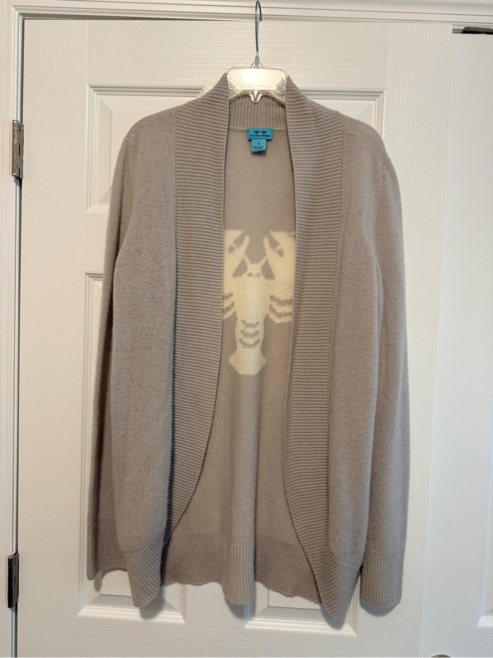 Two Bees Cashmere 100% Cashmere Open-Front Cardigan with Cream Lobster